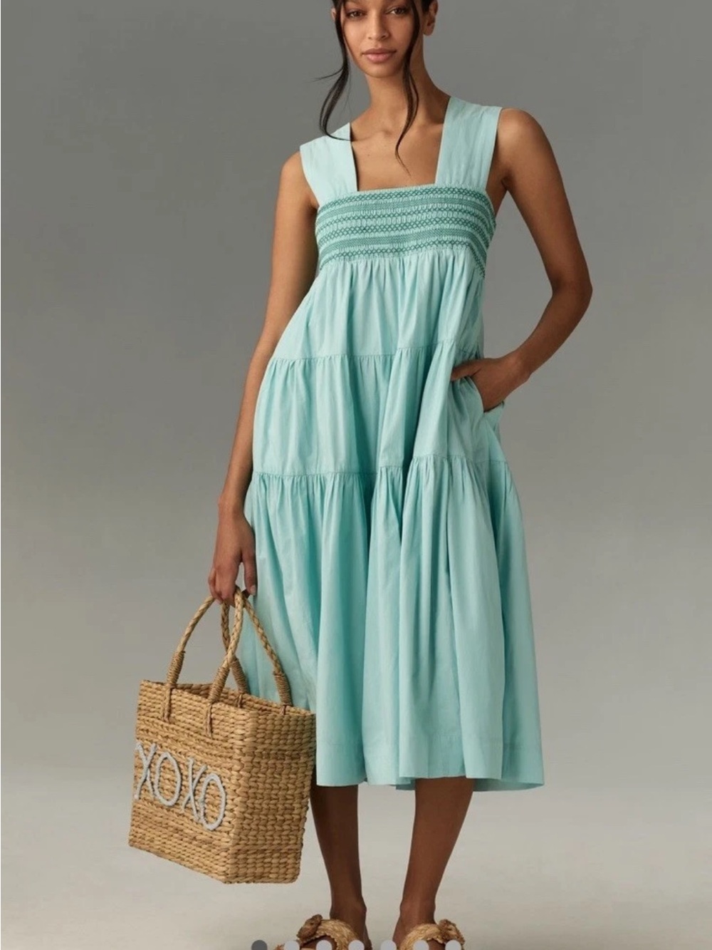 Anthroplogie Helena Square Neck Tiered Midi Dress worn once